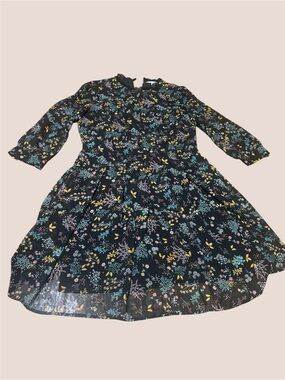 LC Lauren Conrad Black Floral Long-Sleeve Dress